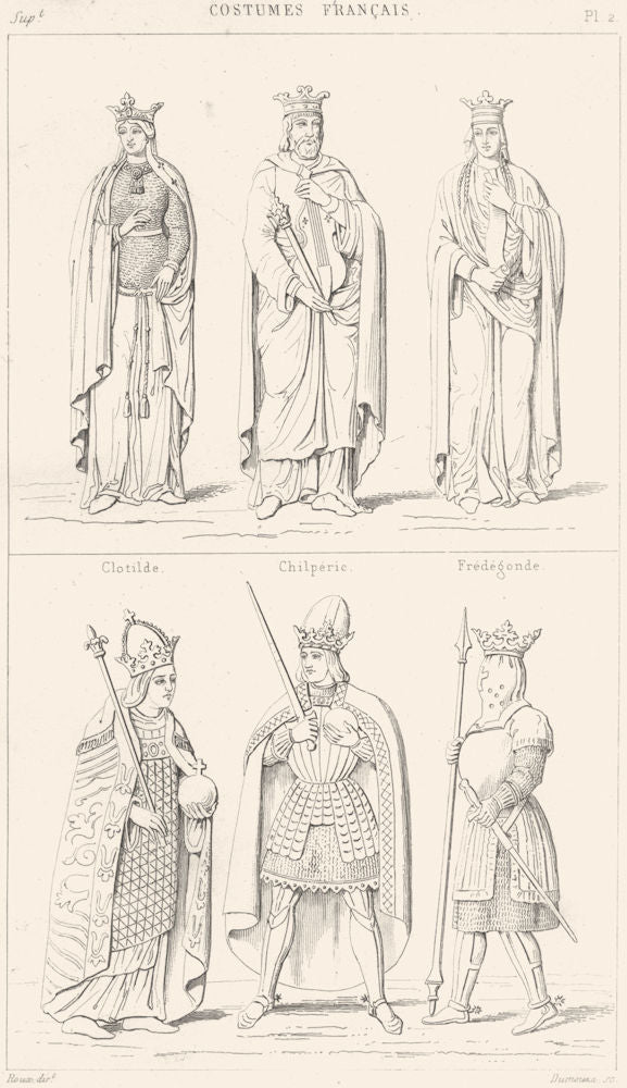 FRANCE. Clotilde Chilperic Fredegonde Louis Pieux Charlemagne Tassillon 1875
